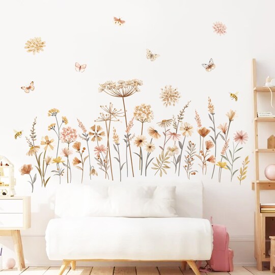 decalmile; decalmile Boho Flower Wall Decals Wildflower Floral Dandelion Grass Wall Stickers Baby Nursery Girls Bedroom Kids Room Wall Decor; Category:Wall Stickers; Image:1